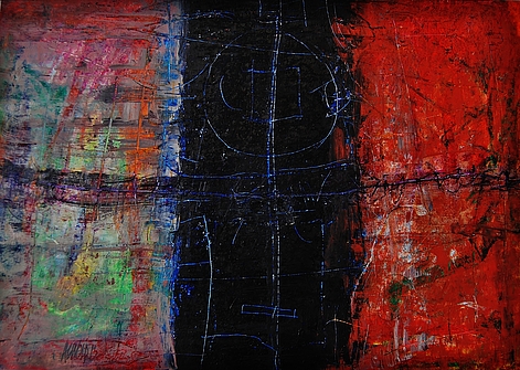 Acryl na papierze Abstrakcja malarska jak urbanistyczny plan kosmosu